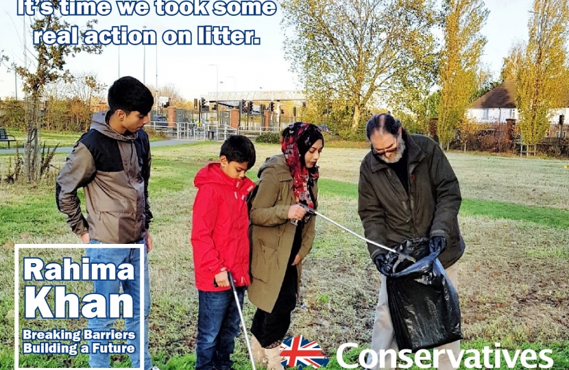 Rahima Khan and friends clearing up litter