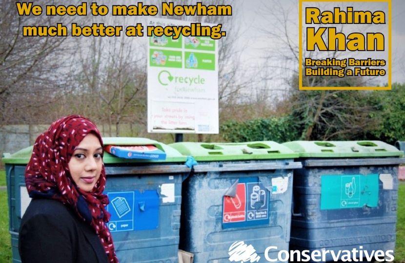 Rahima Khan with recycling bins