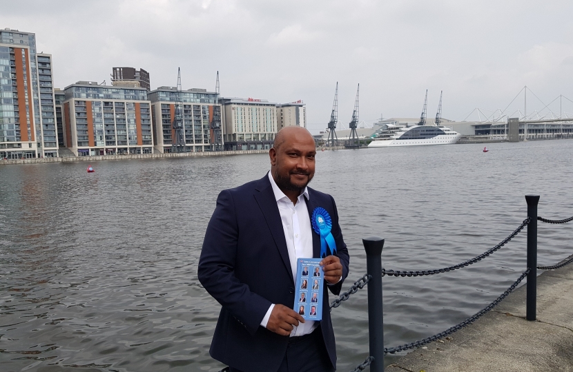 Attic Rahman with Royal Victoria Dock and the ExCel London exhibition centre