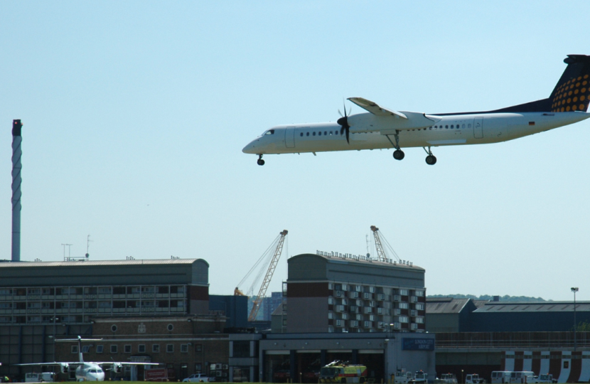 Plane landing at London City Airport