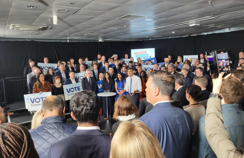 The Prime Minister Rishi Sunak addressing Conservatives and the country