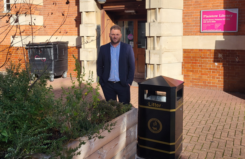 James Clifford standing outside the entrance to Plaistow Library