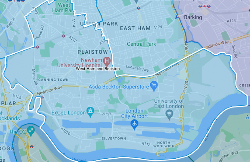 Outline of the West Ham and Beckton constituency