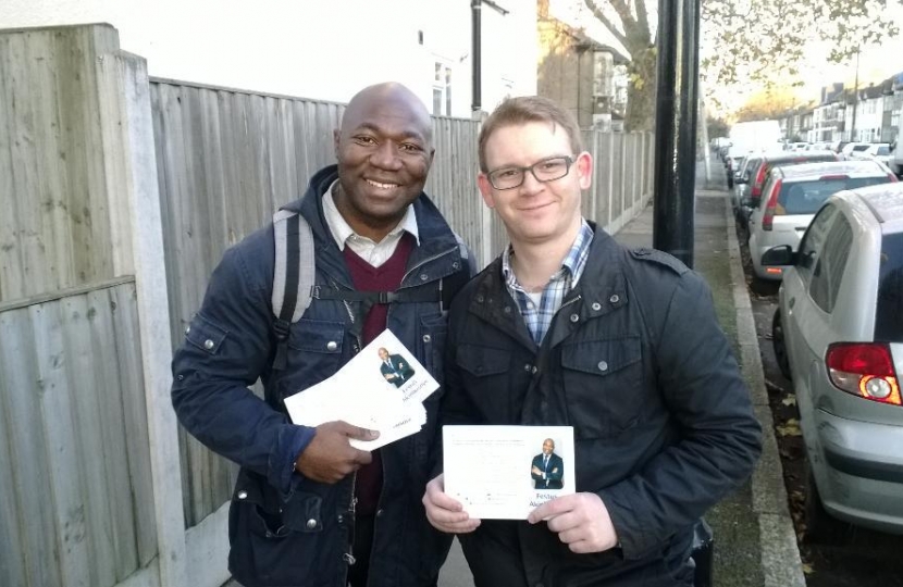 Matthew Gass with West Ham Parliamentary Candidate Festus Akinbusoye