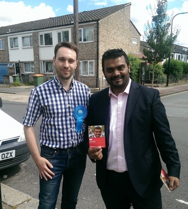 John Oxley, the Conservative candidate, with Anam Islam, the Labour candidate