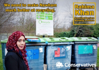 Rahima Khan with recycling bins