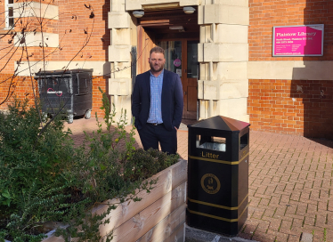 James Clifford standing outside the entrance to Plaistow Library