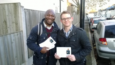 Matthew Gass with West Ham Parliamentary Candidate Festus Akinbusoye